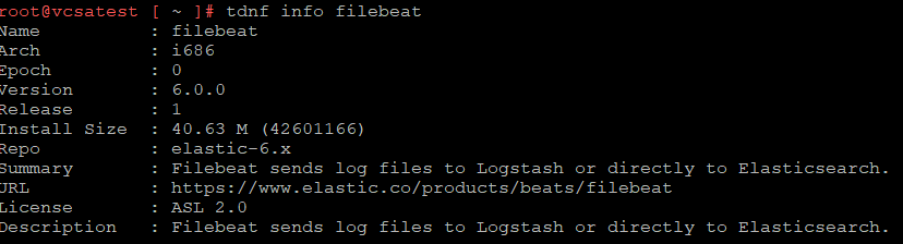 Information returned about FileBeat via tdnf