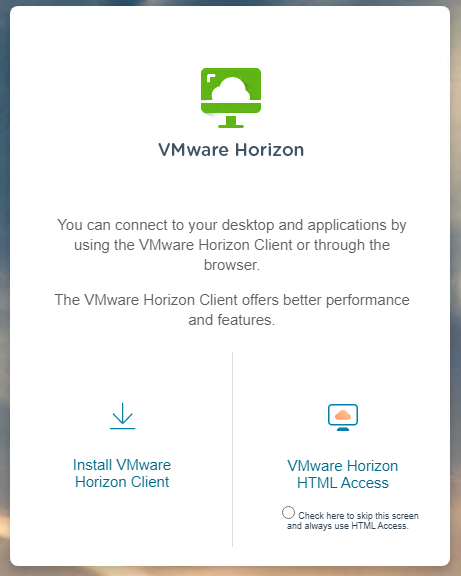 Horizon HTML Access landing page